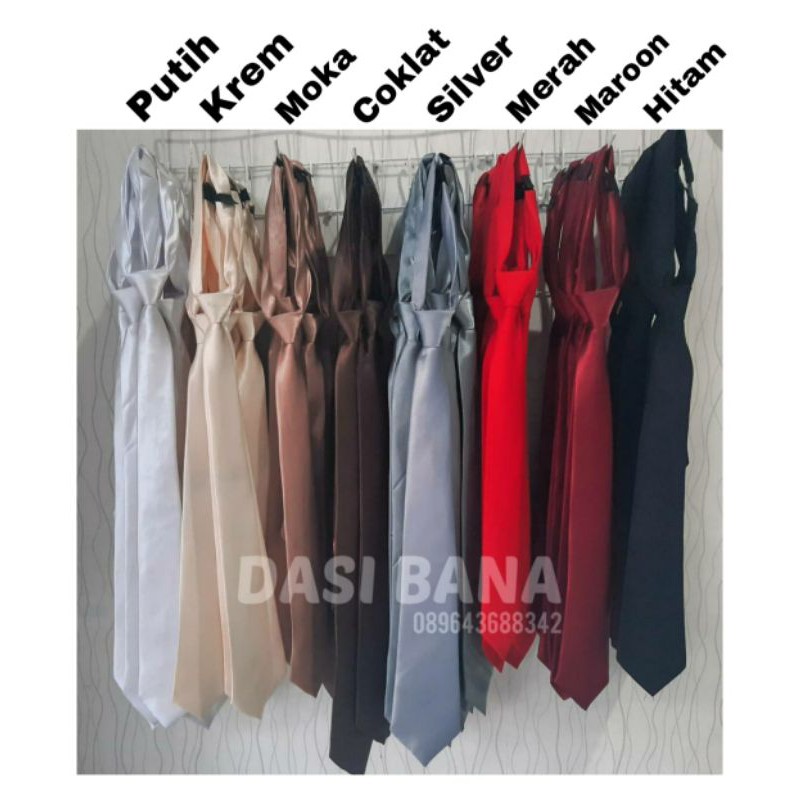 Dasi Instan Polos | Dasi Praktis Pria Banyak Warna | Dasi Perekat Satin Mengkilap Dewasa