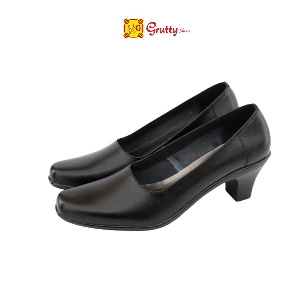 Grutty Sepatu Pantofel Wanita 4 Cm Hitam Polos Formal Guru Sekolah Kantor Kerja AX414