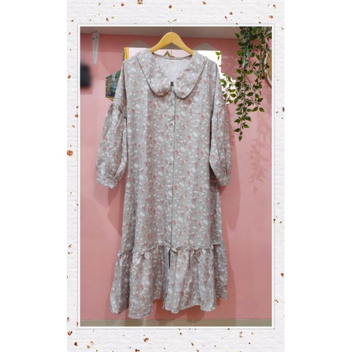 Midi Dress Bunga Terbaru by Mikka Kerah Korea Busui Lengan Balon Bahan Shakila