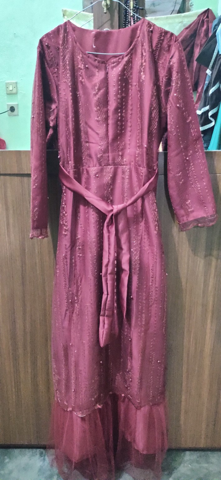 Alodia Dress (ready Stok) Dress Tile Brukat Premium Aksen Mutiara Gliter Kondangan Busui