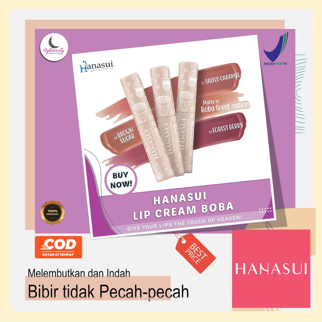 Hanasui lipcream Boba edition lipstik gincu basah melembabkan natural alami produk original asli BPO