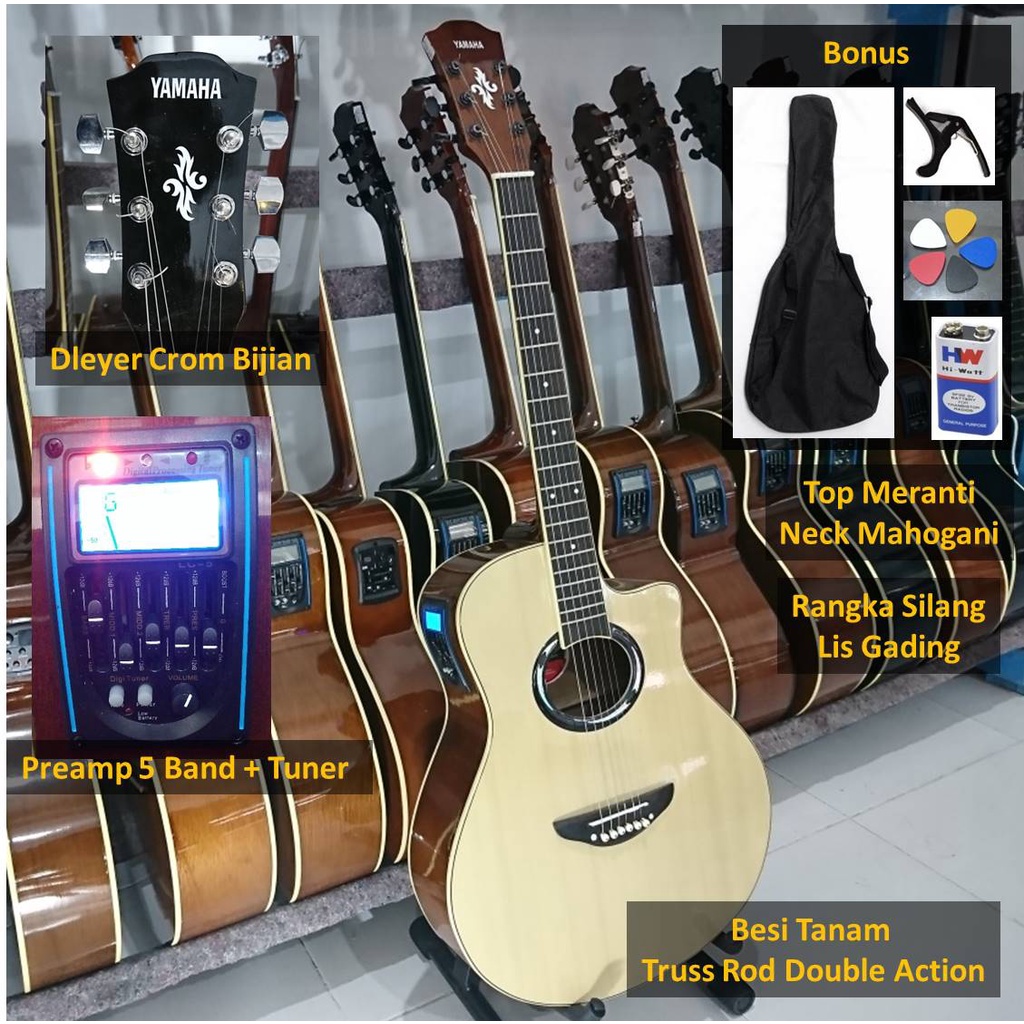 gitar akustik dan gitar akustik elektrik listrik murah preamp lc 5  digital tuner tanam besi berkual