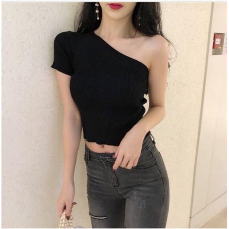 MDLV ~ ONE SHOULDER RAJUT ATASAN RAJUT TOP TARZAN ATASAN RAJUT SEXY KNIT TOP BEST SELLER BAJU RAJUT MURAH FASHION WANITA