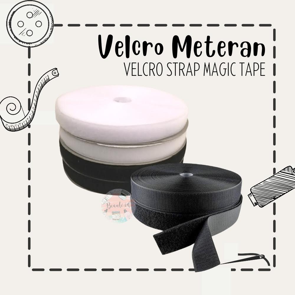 Velcro Strap Perekat Magic Tape Perepet Kretekan Kain Tas Baju Celana Sepatu Serbaguna 25/50 mm 2,5/5 cm Meteran Hitam Putih Perlengkapan Menjahit