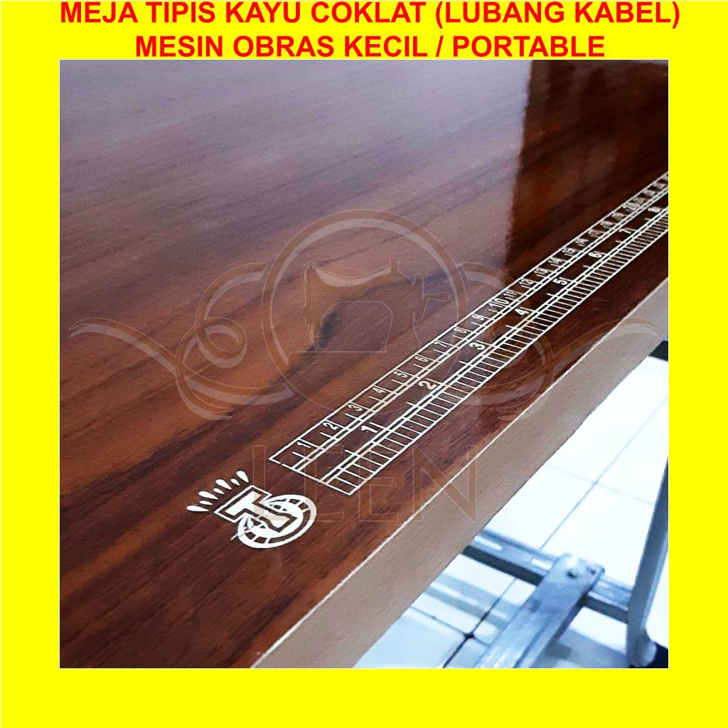 Meja Mesin Jahit Obras Kecil / Portable Kayu Coklat Meteran LEEN