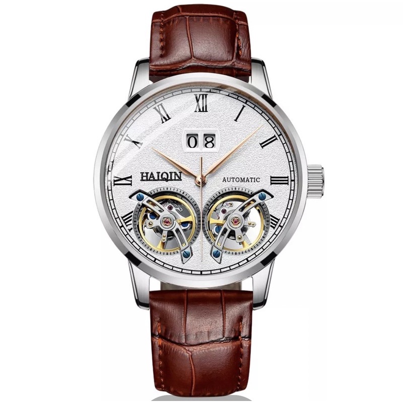 Jam Tangan Mekanik Automatic Haiqin Double Tourbillon Strap Leather