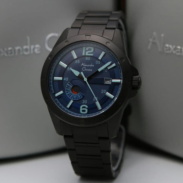 Jam Tangan Pria Alexandre Christie Ac 6536 Black Blue Original