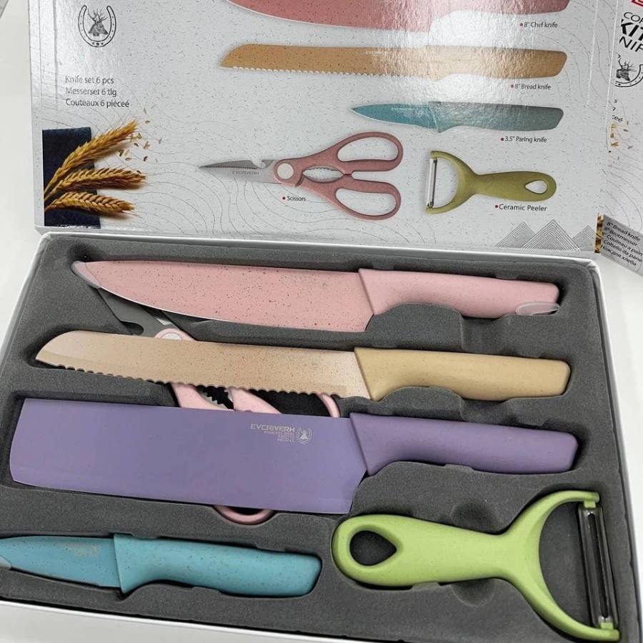 [ASS] Set pisau dapur 6 in 1 stainless kitchen knife set gunting pengupas