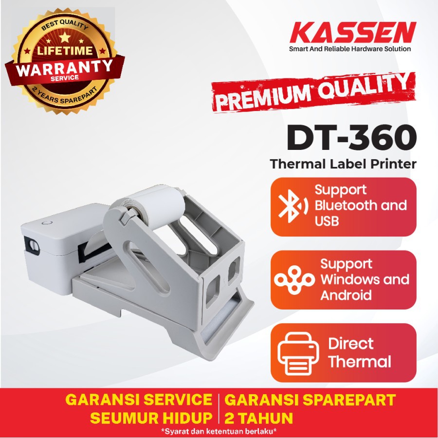 KASSEN DT-360 PRINTER THERMAL LABEL BARCODE STICKER 80MM USB BT FREE HOLDER