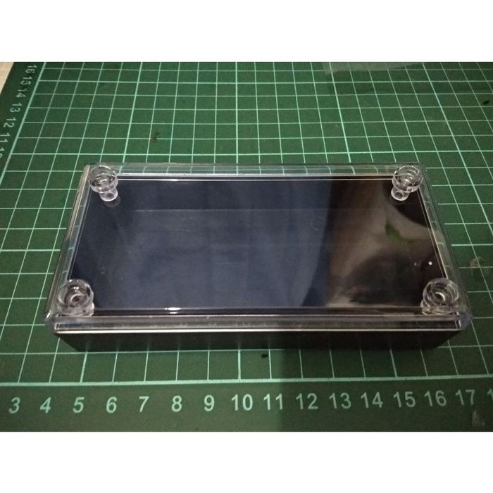 box hitam plastik atas transparan ukuran 12x6x3 cm dapat baut