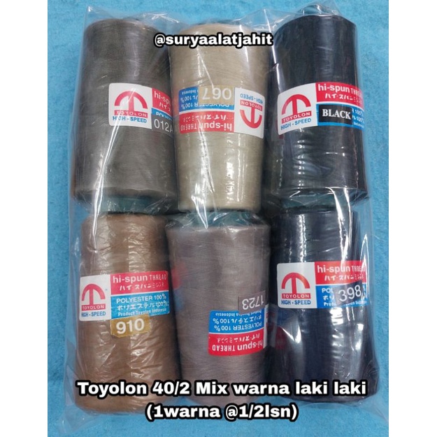 Benang Toyolon 40/2 5000yrd Mix warna 1pak@1/2lsn rp.67.500/6pcs