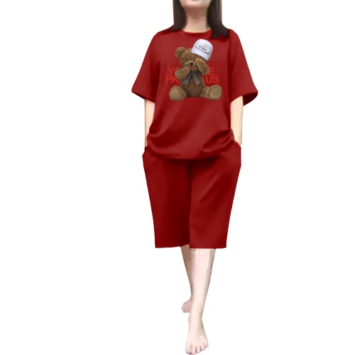 Setelan Wanita Kaos Oversize Tedy Bear Hat Pendek Kulot Jumbo LD 110