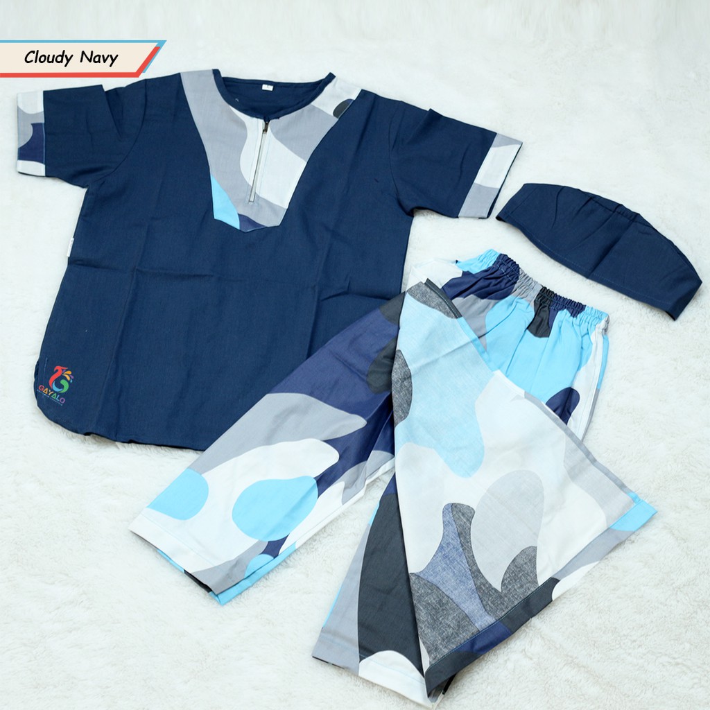 SARKOCI TURKI ANAK MOTIF CLAOUDY NAVY/BAJU MUSLIM ANAK/GROSIR BAJU KOKO ANAK MODERN