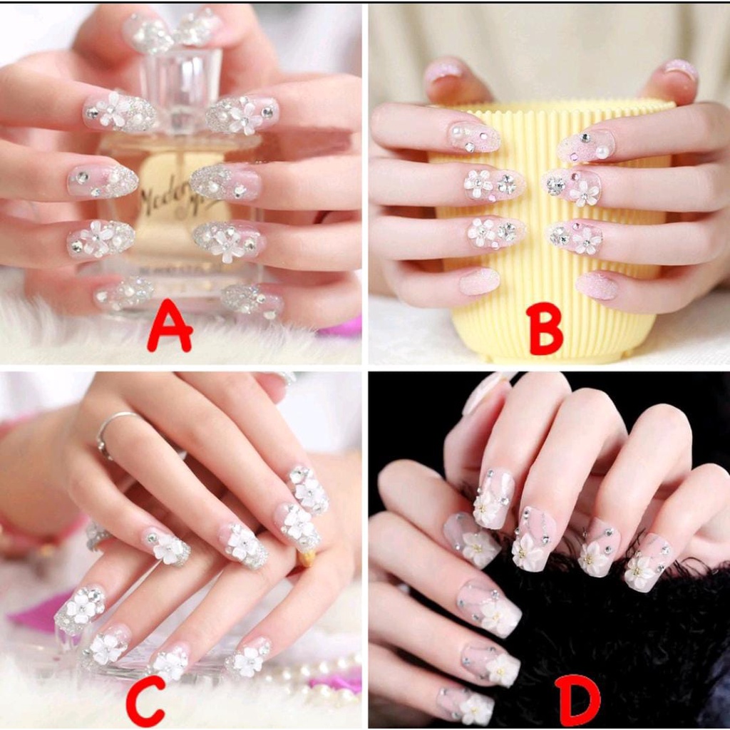 24PCS SILVER WEDDING FAKE NAILS KUKU PALSU PERNIKAHAN KUPAL PERKAWINAN RHINESTONE GLITTER FAKE NAILS