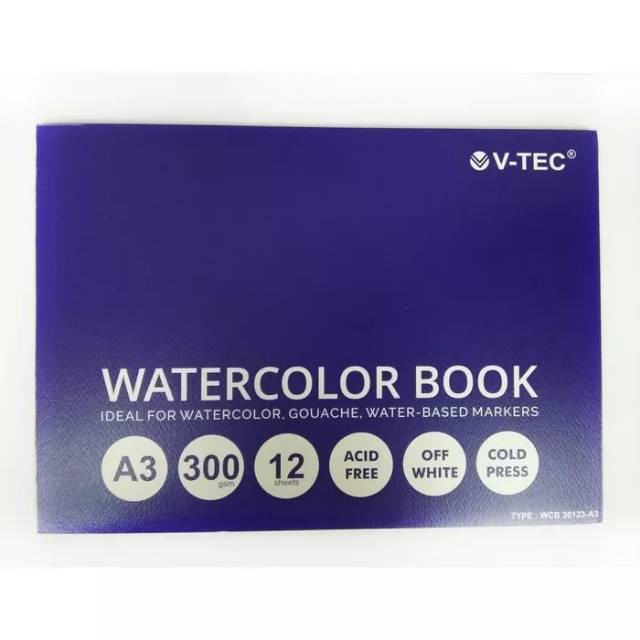 

Water Color Book A3 WCB 30123 V-tec 300 gsm 12 Sheet /Acid free / Off White / Cold Press / V-tec