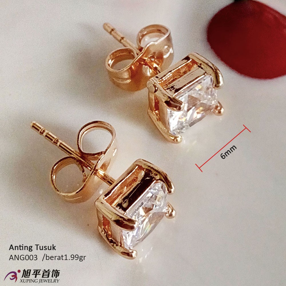 Anting giwang tusuk 18k model kotak kecil xuping seperti emas asli perhiasan imitasi premium