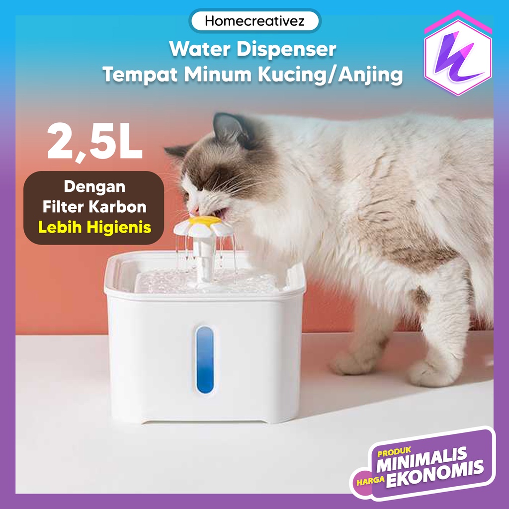 HOMECREATIVEZ Water Dispenser Tempat Minum Anjing Kucing Dispenser Air Mancur Hewan Peliharaan Ukuran Besar 2.5 Liter