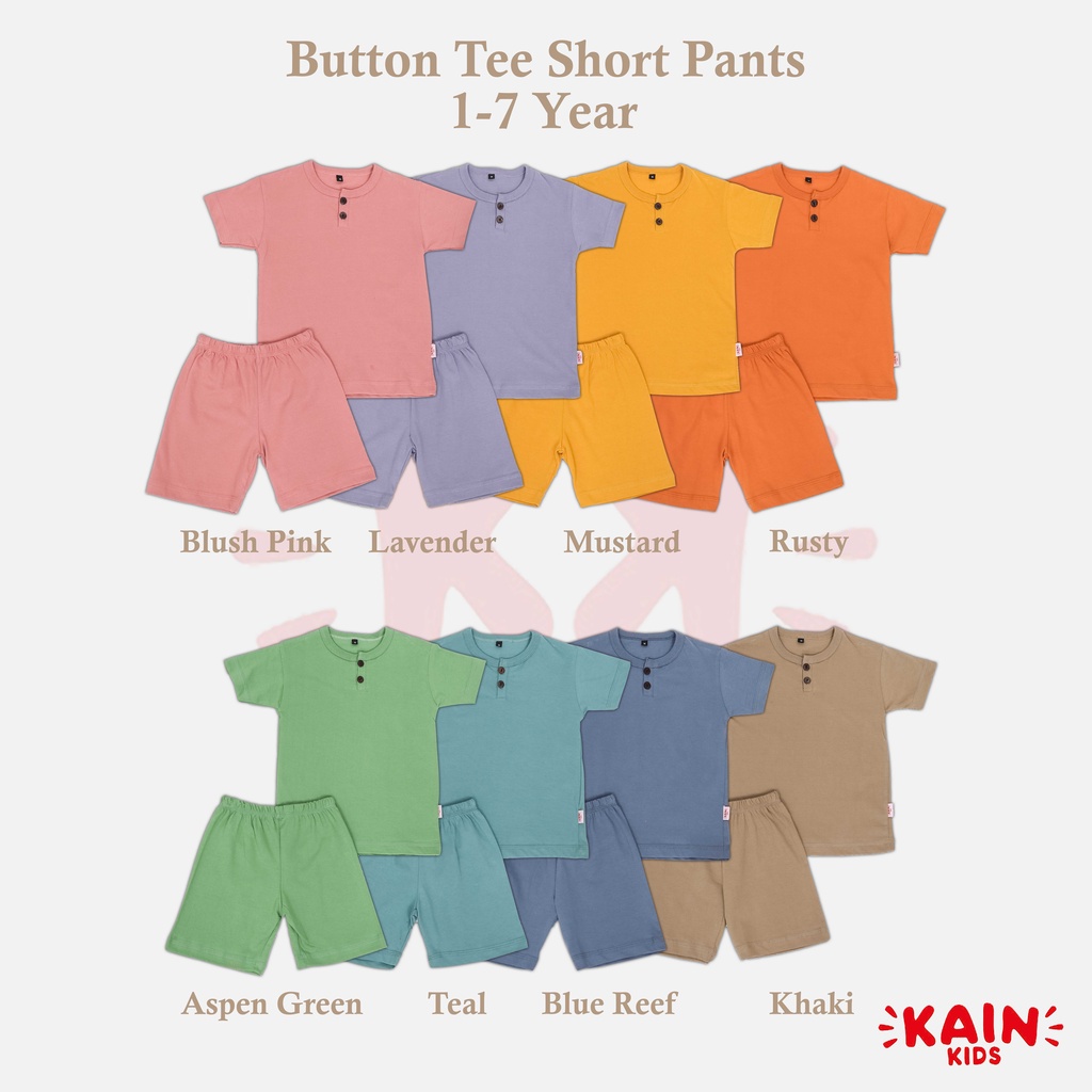 KainKids Setelan Kaos Henley Anak &amp; Celana Pendek 1-7Y | Set Henley Button Tee Short Pants PK