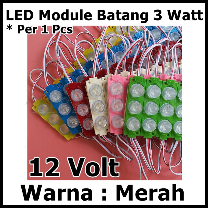LED Module Batang 12 Volt 12V 3 mata 3W lensa waterproof Warna Merah