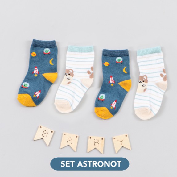 Mooi Cotton Socks Kaos Kaki Anak Motif-SET ASTRONOT