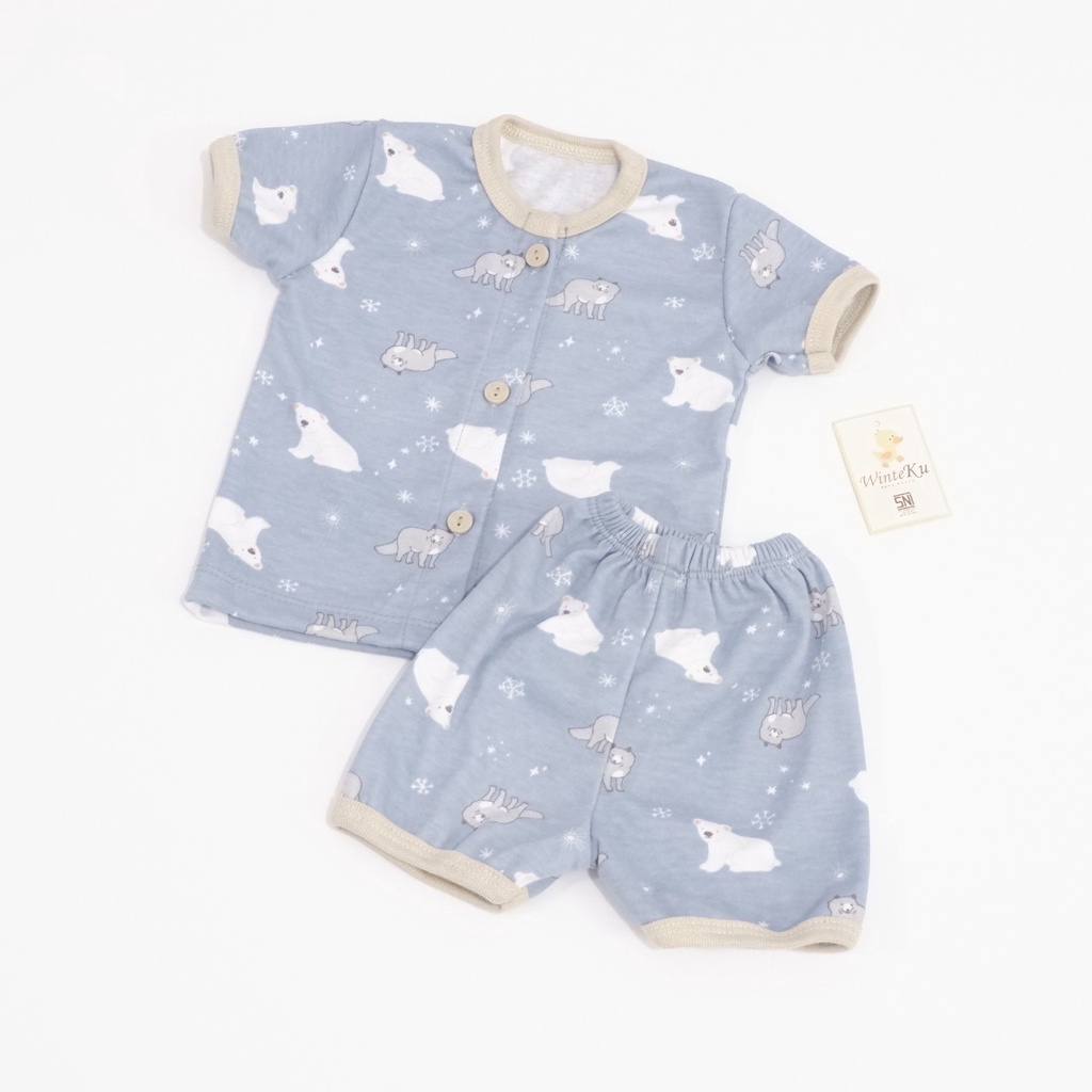 Winteku Baju Setelan Pijama Pendek Kancing Depan Bayi Motif Artic New Born 1 2 Tahun