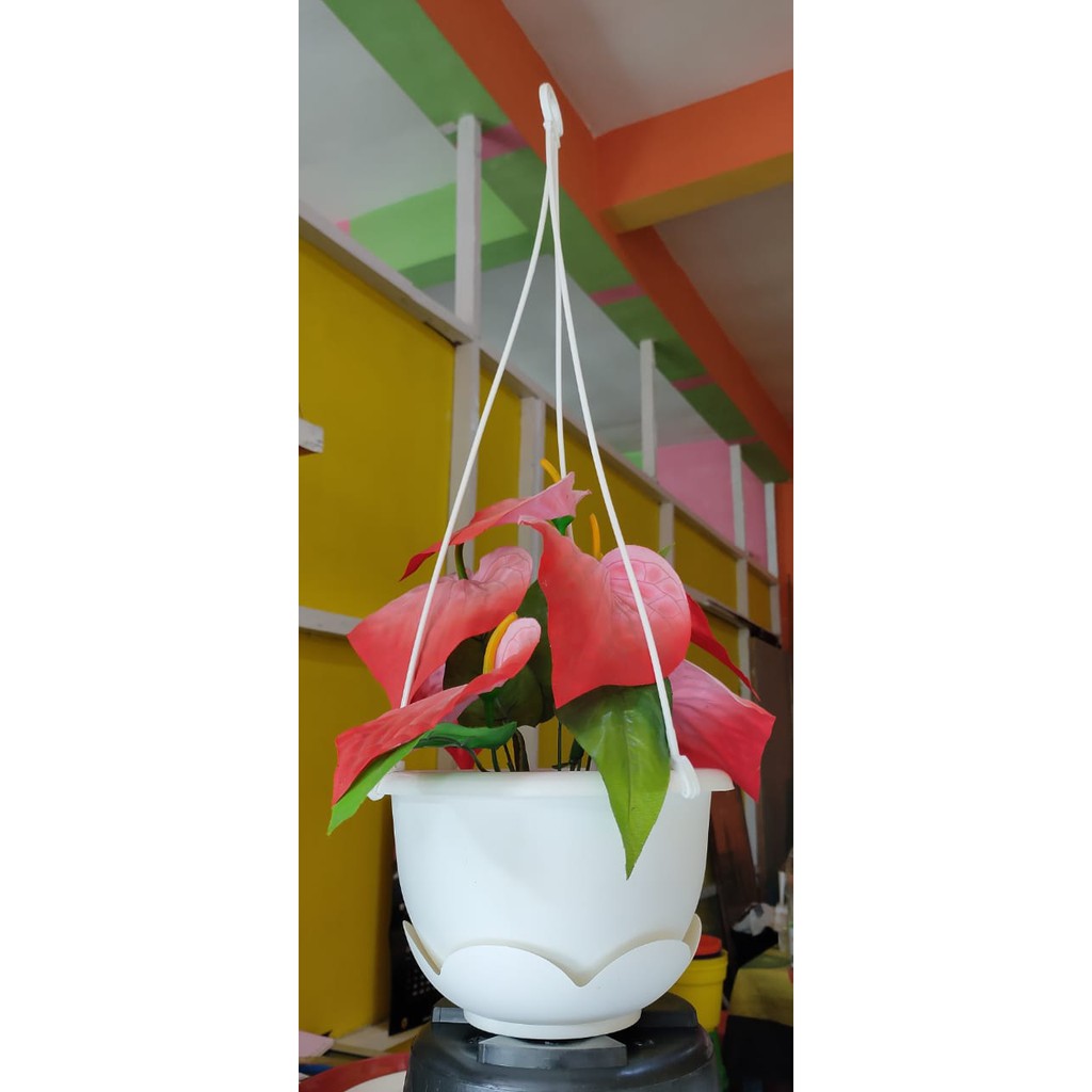 POT BUNGA GANTUNG cantik 20 CM PUTIH dengan TATAKAN MATAHARI