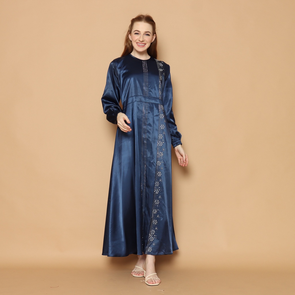 GAMIS FASHION WANITA TRENDY WARNA BIRU NAVY BAHAN SATIN SILK SUPER LEMBUT