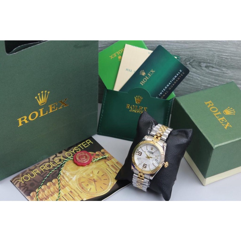 Jam Tangan Wanita / Pria Rolex p2185 Rantai Tanggal Aktif Fullset ( Paperbag, Box Rolex &amp; Baterai )