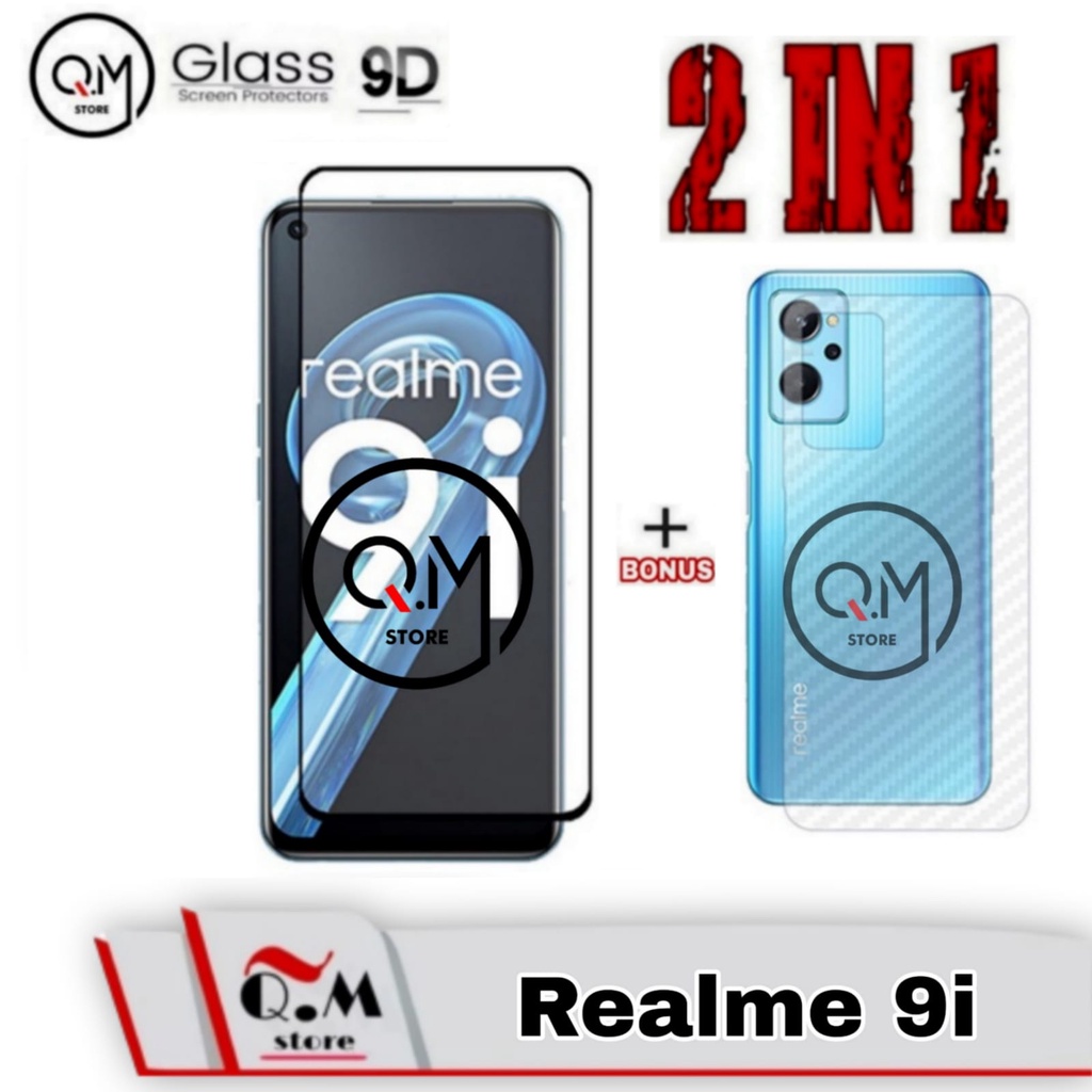 Paket 2 in1 Tempered Glass Layar Realme 9i Screen Guard Anti Gores Pelindung Layar Full 9D