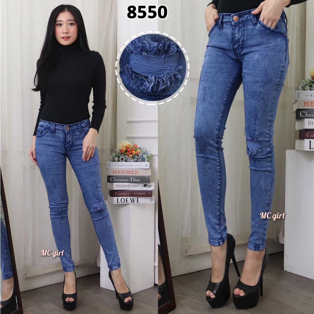 MC girl - Celana Jeans Sobek Tidak Tembus Warna Diamond Wanita / Celana Lepis Panjang Sobek Cakar Daimon / Celana Denim Skinny Pensil Ripped Ada Lapisan