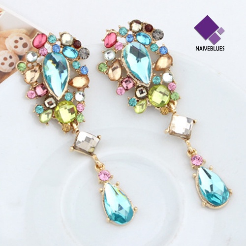 Anting Stud Berlian Imitasi Warna-Warni Untuk Wanita