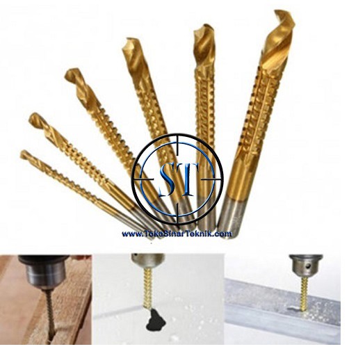 Mata Bor Potong Gergaji Lapis Titanium Couted 1 Set isi 6 Pcs Variasi Ukuran 3-8mm Cocok Untuk kayu Aluminium Plastik Akrilik.