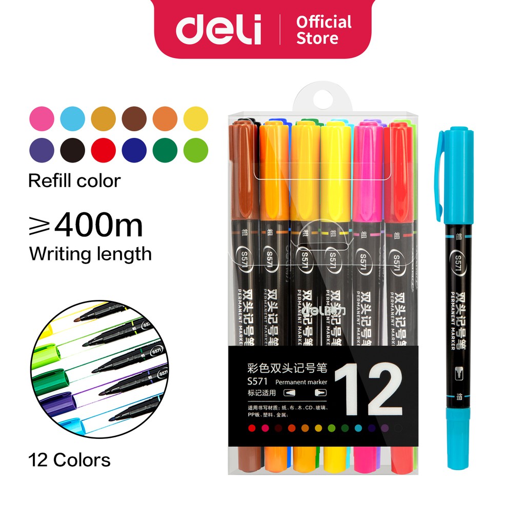 

Deli Fine Liner / Spidol Berwarna 0.5mm Dual Tip Isi 12 pcs Warna/Pack Panjang Penulisan 100m S571