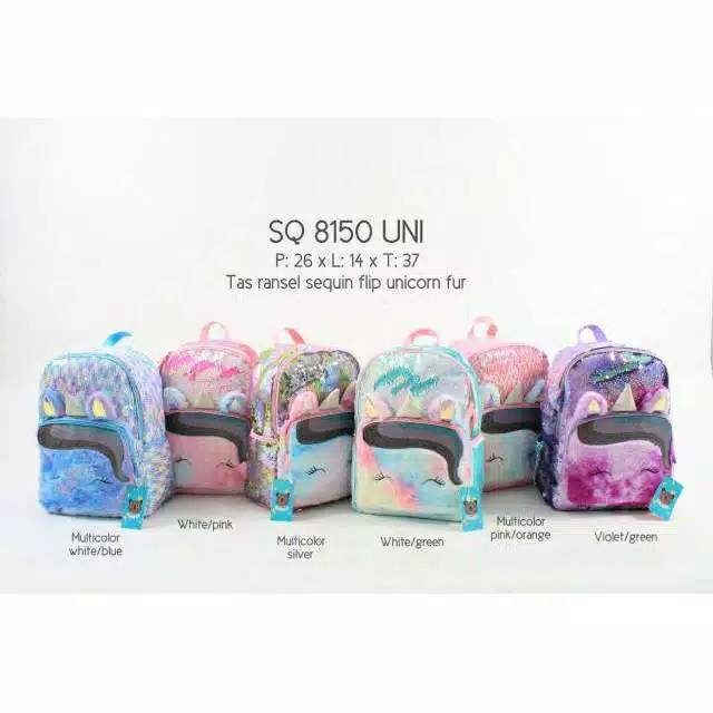 QUOKKA TAS RANSEL SEQUIN FLIP UNICORN FUR 2 KANTONG 8150 8151 7011