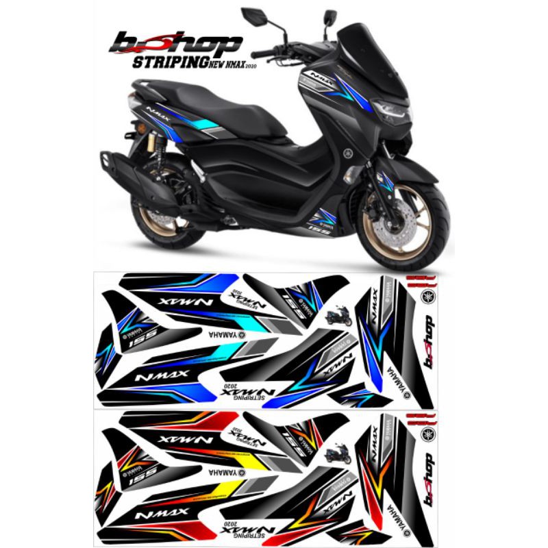 Striping New NMAX 2020 Motif simple biru dan merah variasi
