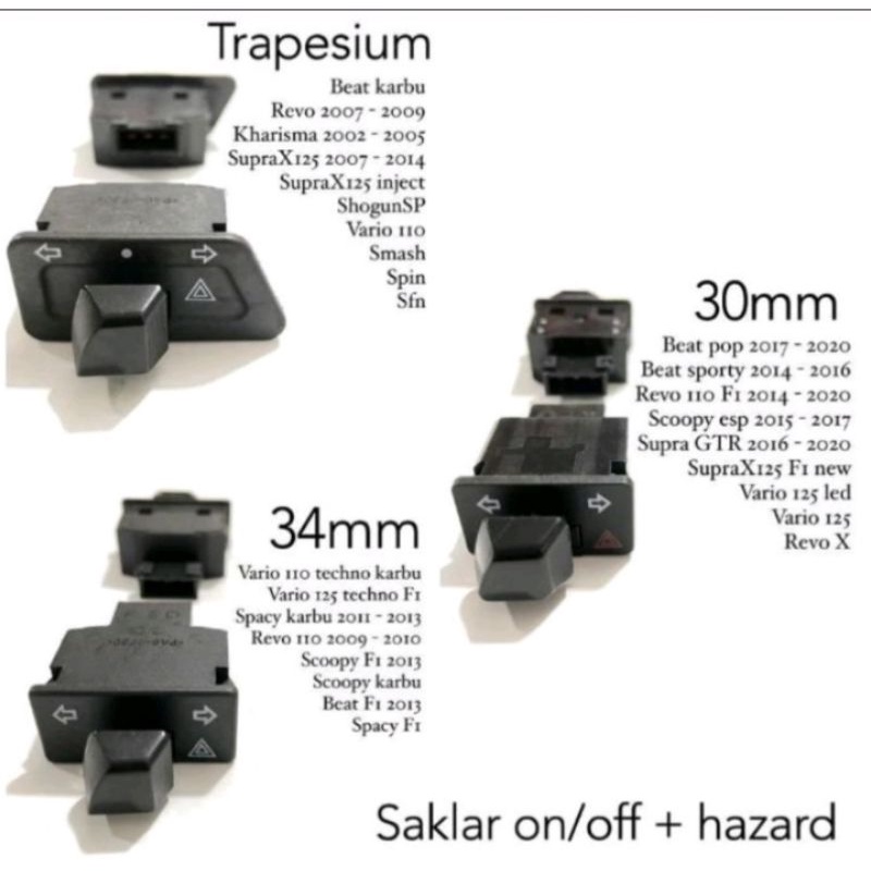 Saklar Hazar Sein 30mm , 34mm dan Trapesium