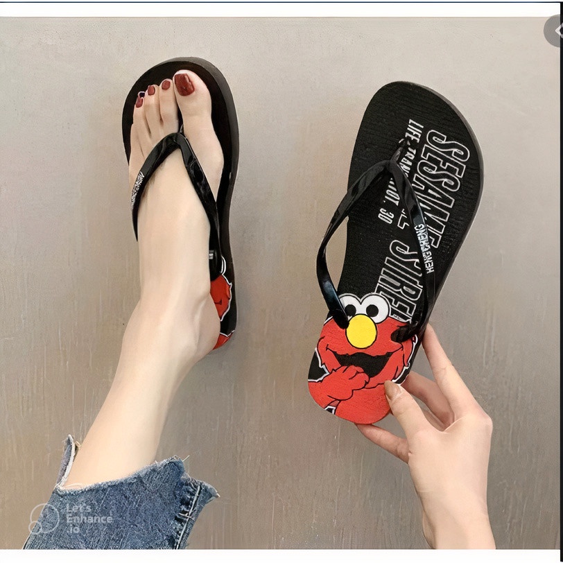 ( BISA COD ) SANDAL JEPIT SENDAL SPON TERBARU MOTIF ELMO SESAME STREET LUCU IMUT BISA GROSIR