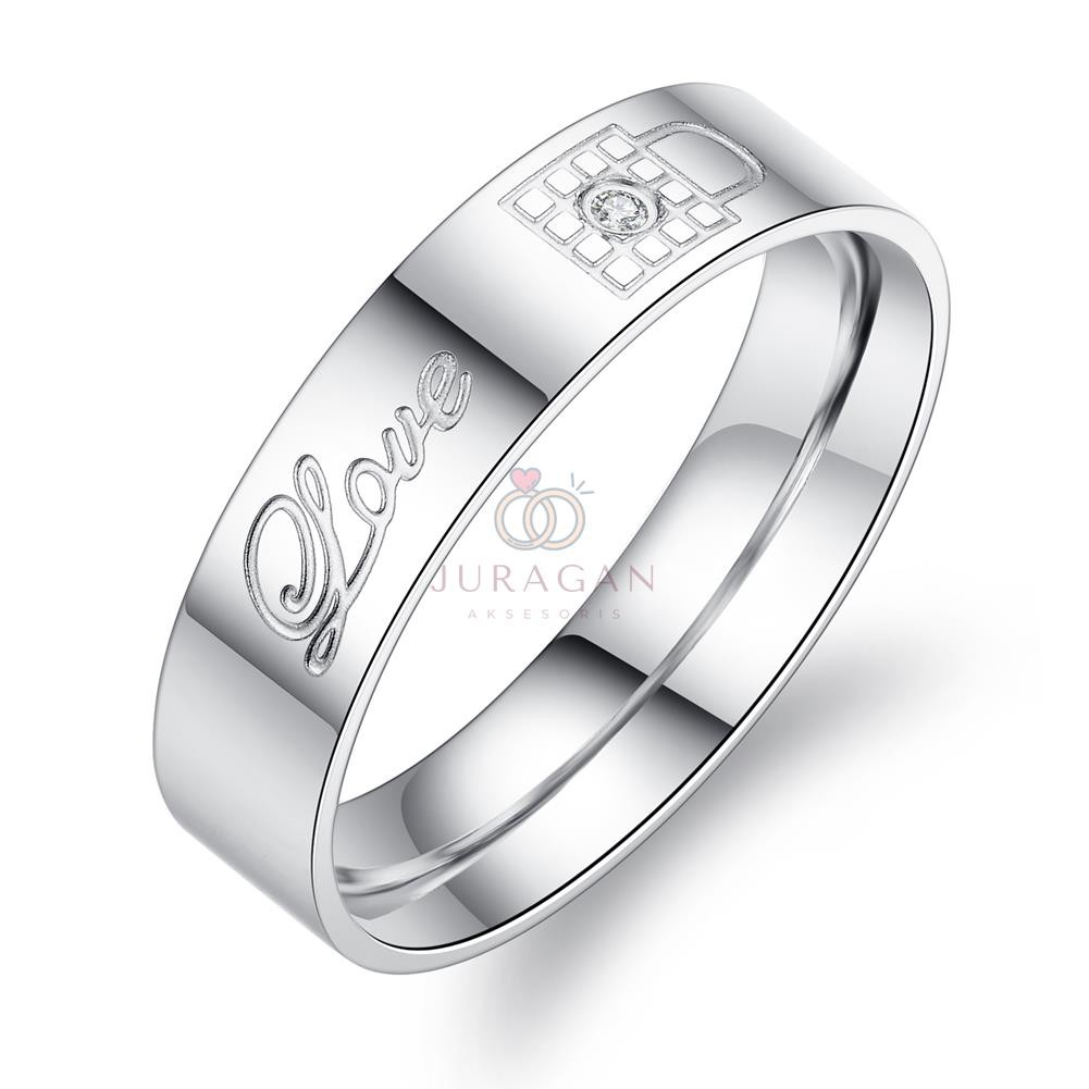 [AILOVIU] Cincin Couple Romantis R23 Titanium Ukir Nama Gembok Kunci Silver Emas Putih Unik Pria Wanita Tunangan Paladium Stainless Steel