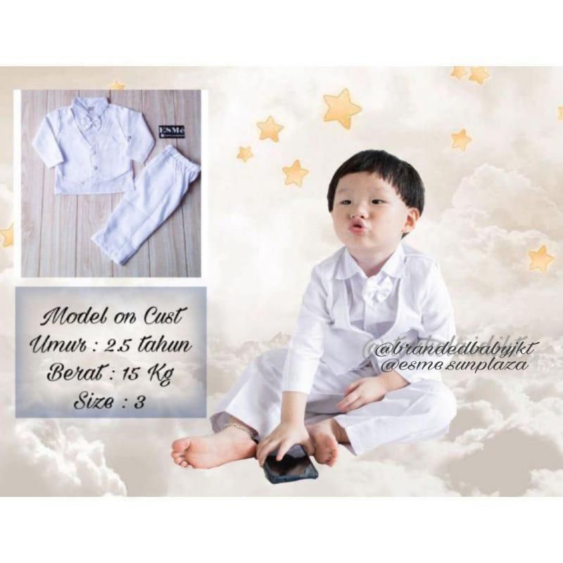 setelan set model jas / rompi 0-5 Tahun komplit dasi Putih cocok untuk akikah , aqiqah, baptis, babtis untuk ANAK cowo Dan baby