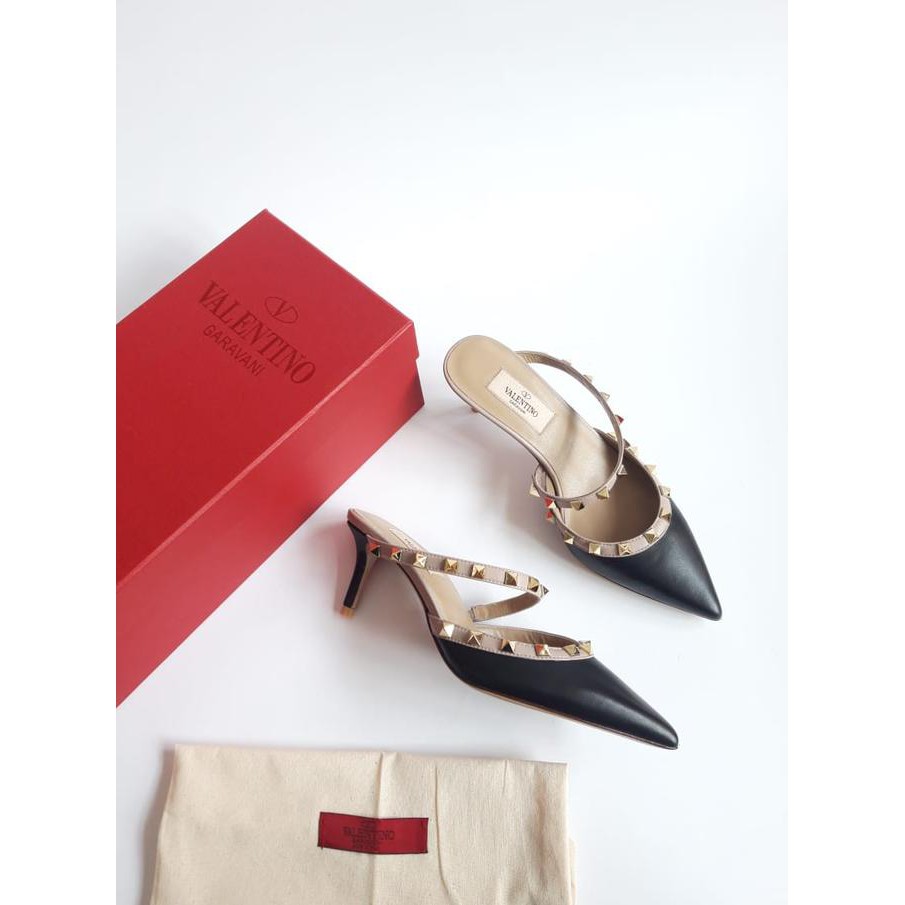 , TERHEMAT HEELS PESTA, VALENTINO HEELS SLINGBACK BLACK DOFF SUPER MIRROR QUALITY SALE