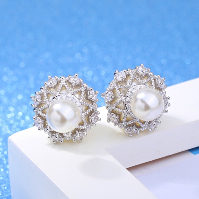 BTS-ERK85PW Tino Anting Stud Earring Pearl Crown Wanita Korea/Anting Mutiara Elegan