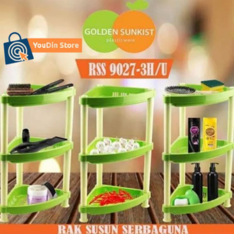 Rak Sudut Rak Mini Serbaguna Segitiga Golden Sunkist RSS9027-3