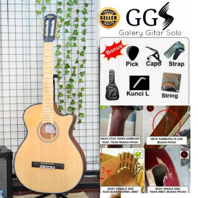 Gitar akustik elektrik senar nylon merek taylor