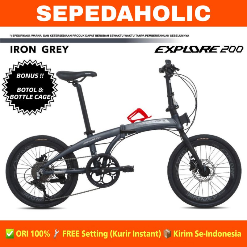 Sepeda Lipat 20 Inch EXOTIC EXPLORE 200 Alloy 9 Speed Rem Hidrolik  Extra Bonus Garansi Resmi 5 Tahu