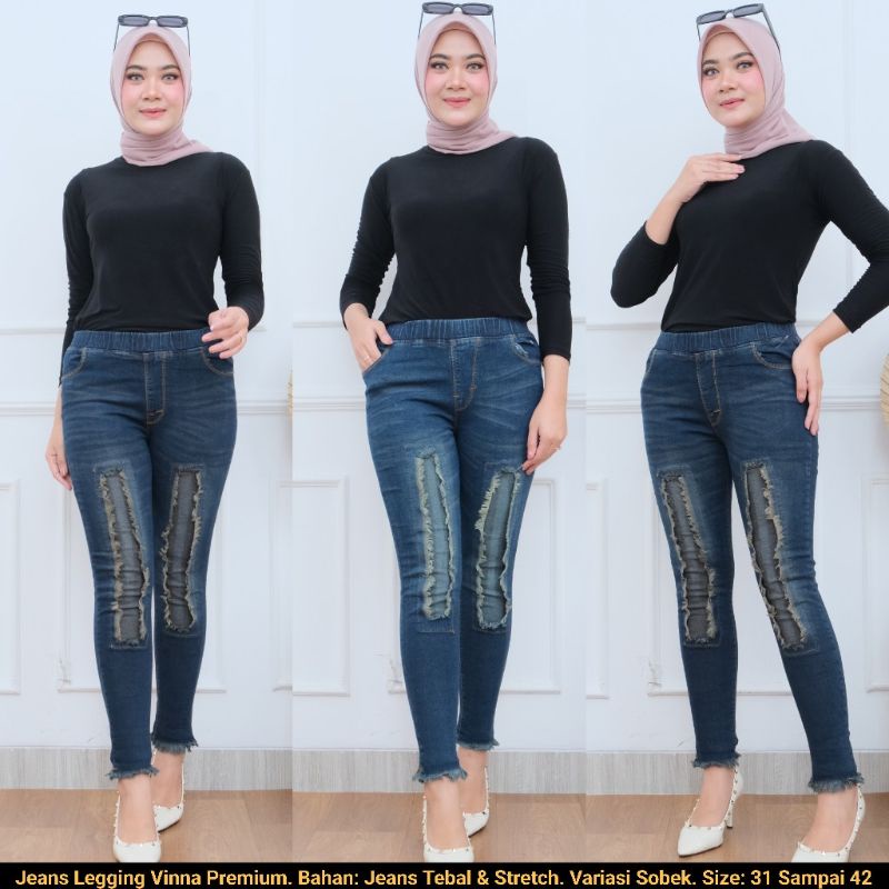 Celana Panjang Jegging Jeans Ripped Vinna Premium