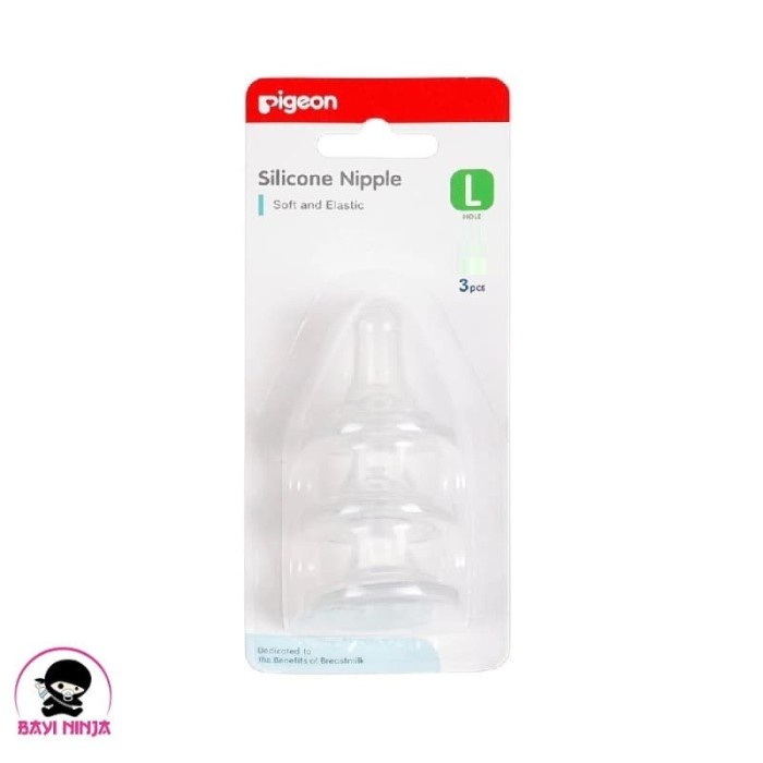 dot botol susu bayi PIGEON Silicone Nipple Triple Pack Blister L Isi 3