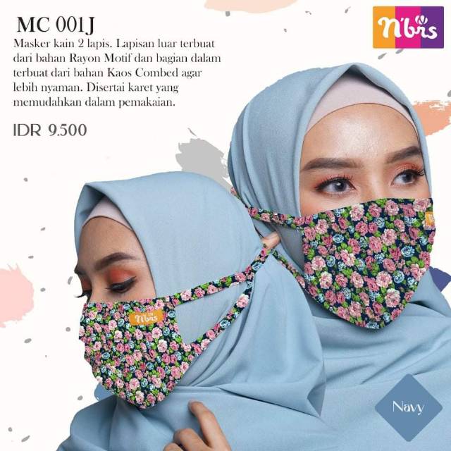 Masker Kain NIBRAS 2 Lapis Full Karet MC 001J - K