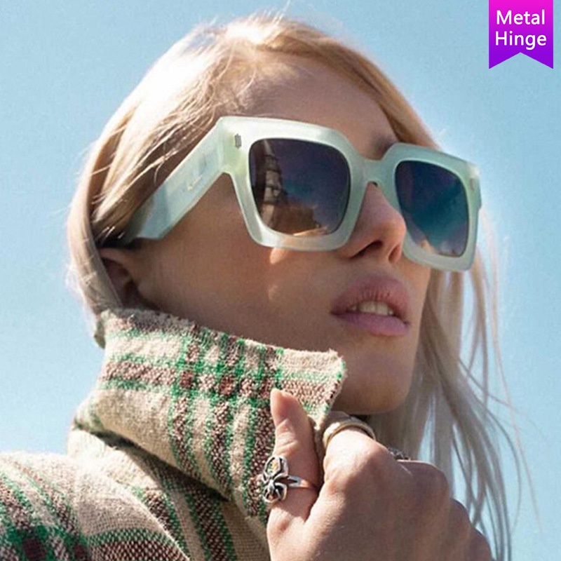 2021 European and American personality square fashion rice nail big frame ins trend men and women sunglasses metal hinge