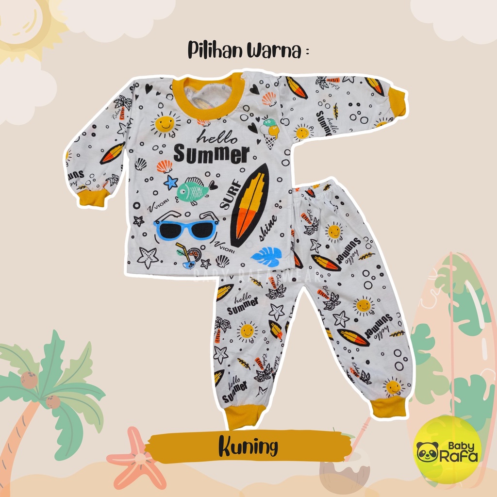 Setelan Piyama Baju Bayi Panjang 3 - 18 Bulan merk VIORI motif Hello Summer Surf