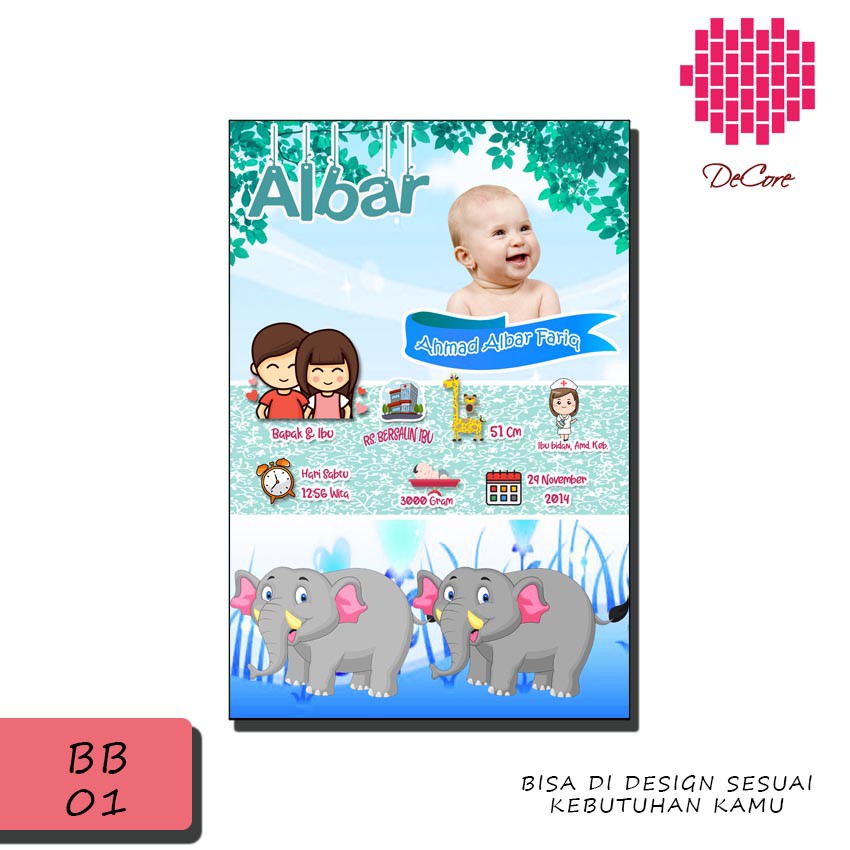Cetak Foto Bayi Bingkai Foto Custom Hadiah Kelahiran Baby Biodata Hiasan Rumah